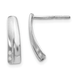 925 Sterling Silver Rhodium-plated Satin and Polished Diamond Post Drop Earrings